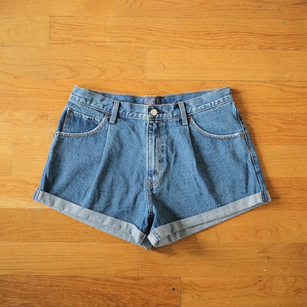 Abercrombie & Fitch Annie High Rise Shorts Women Blue Pleated Cuffed 30 10 Denim